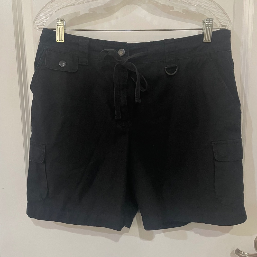 Jones New York Sport Womens Black Cargo Shorts Cotton Drawstring Utility Size 12
